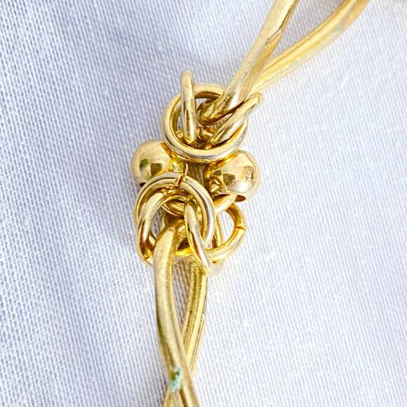Gold Tone Collar Necklace Long Twisted Links Double Knots Joined Balled Rings - Picture 5 of 7